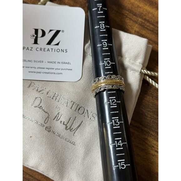 Paz Floral Lace Sterling Silver Spinner Ring 925 8.5g Israel Yellow SZ 11 - Picture 1 of 4